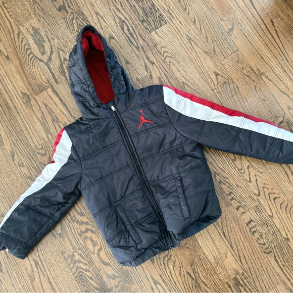 Jordan Kids Puffer Jacket 10-12Y Gray Red White * Like New